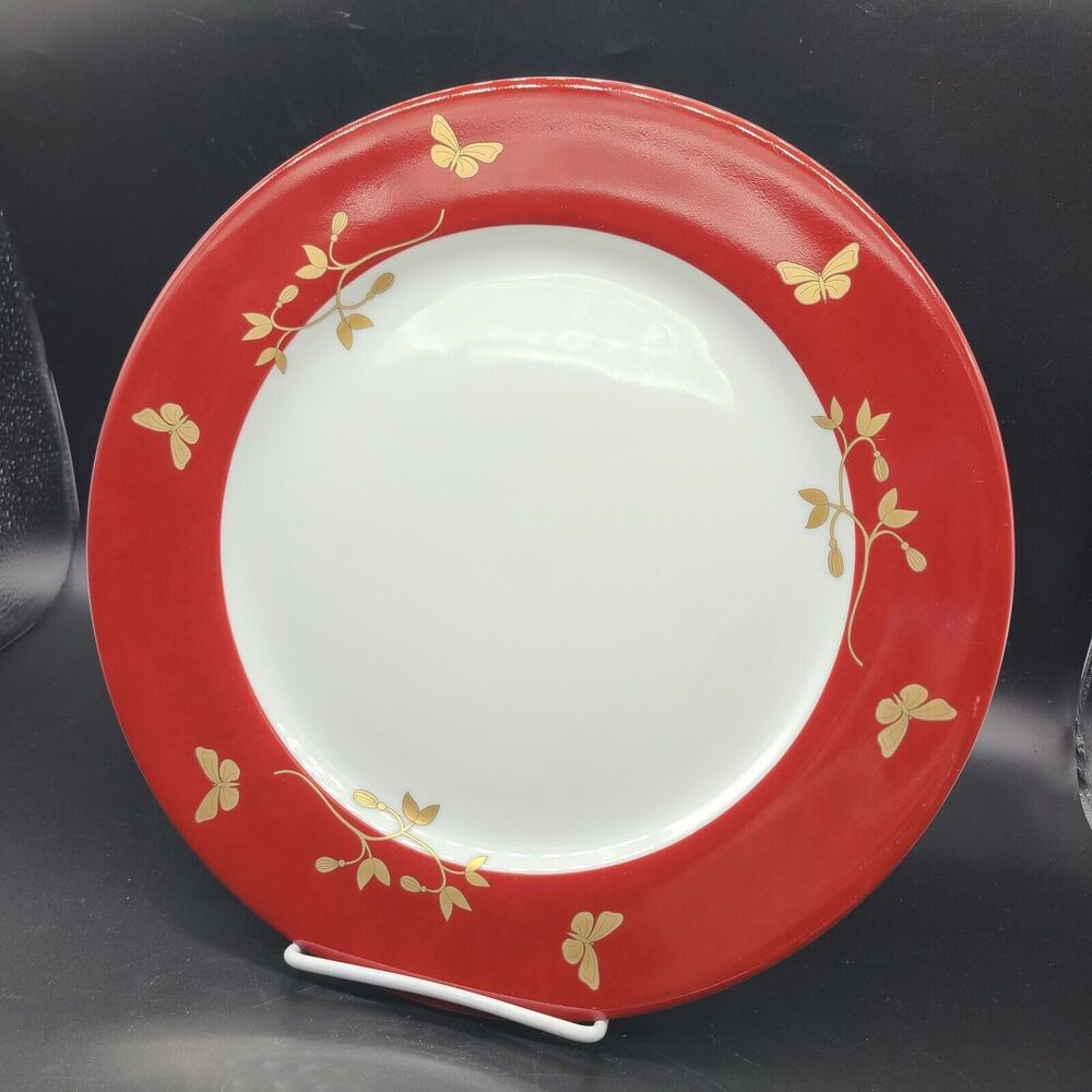 Philippe Deshoulieres Service Plate Charger Ginkgo collection 11.75" red gold